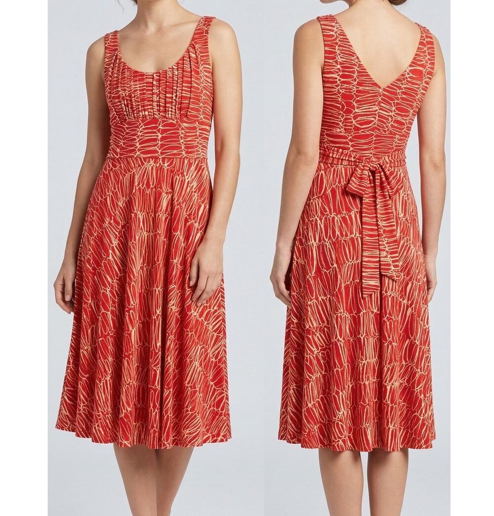 Nine West Dress Size 6 Red Orange Sleeveless Polyester Spandex Tie Back